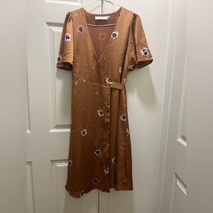 Astr Brown Floral Midi Dress